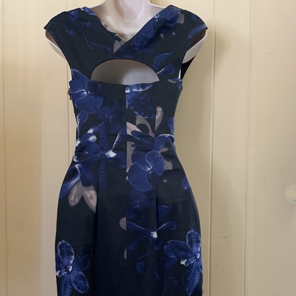 Karen Millen Black Floral One Shoulder Fitted Bodycon Dress Size 2 - Picture 3 of 4